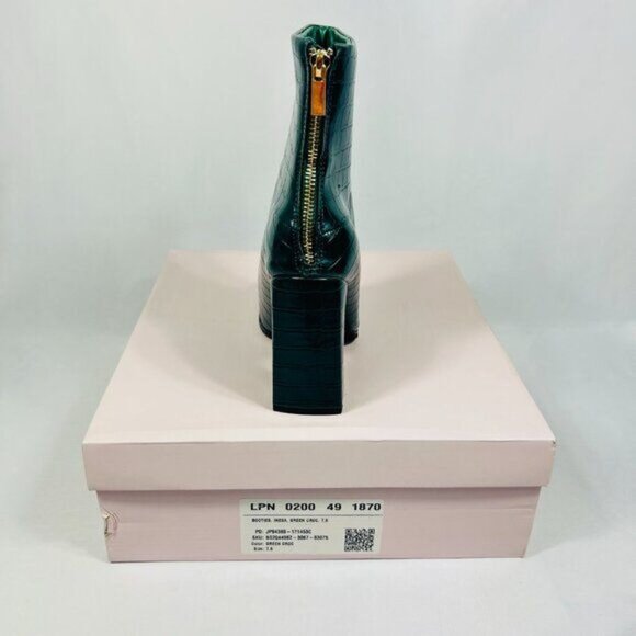 NWT/NIB JustFab Inesa Green Croc Womens Block Heeled Ankle Boot Gold Zip 7.5 - Picture 3 of 6